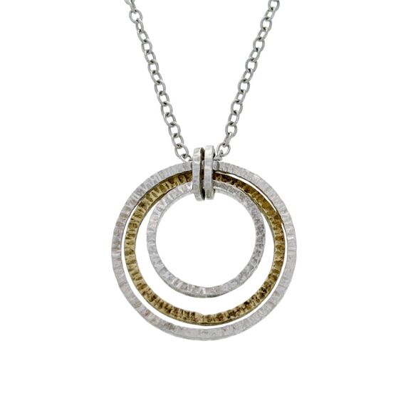Vintage Silpada Sterling Silver Brass Double Circle Pendant Necklace 16" N2296 - Picture 1 of 5